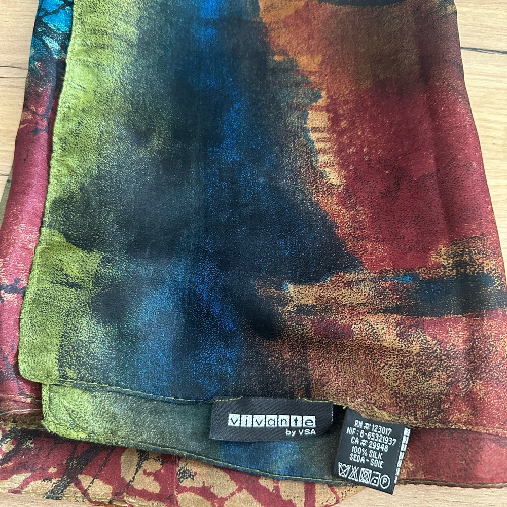 Vintage Vivante by VSA Multicolor Silk Scarf  - Abstract Tree Branch Pattern
